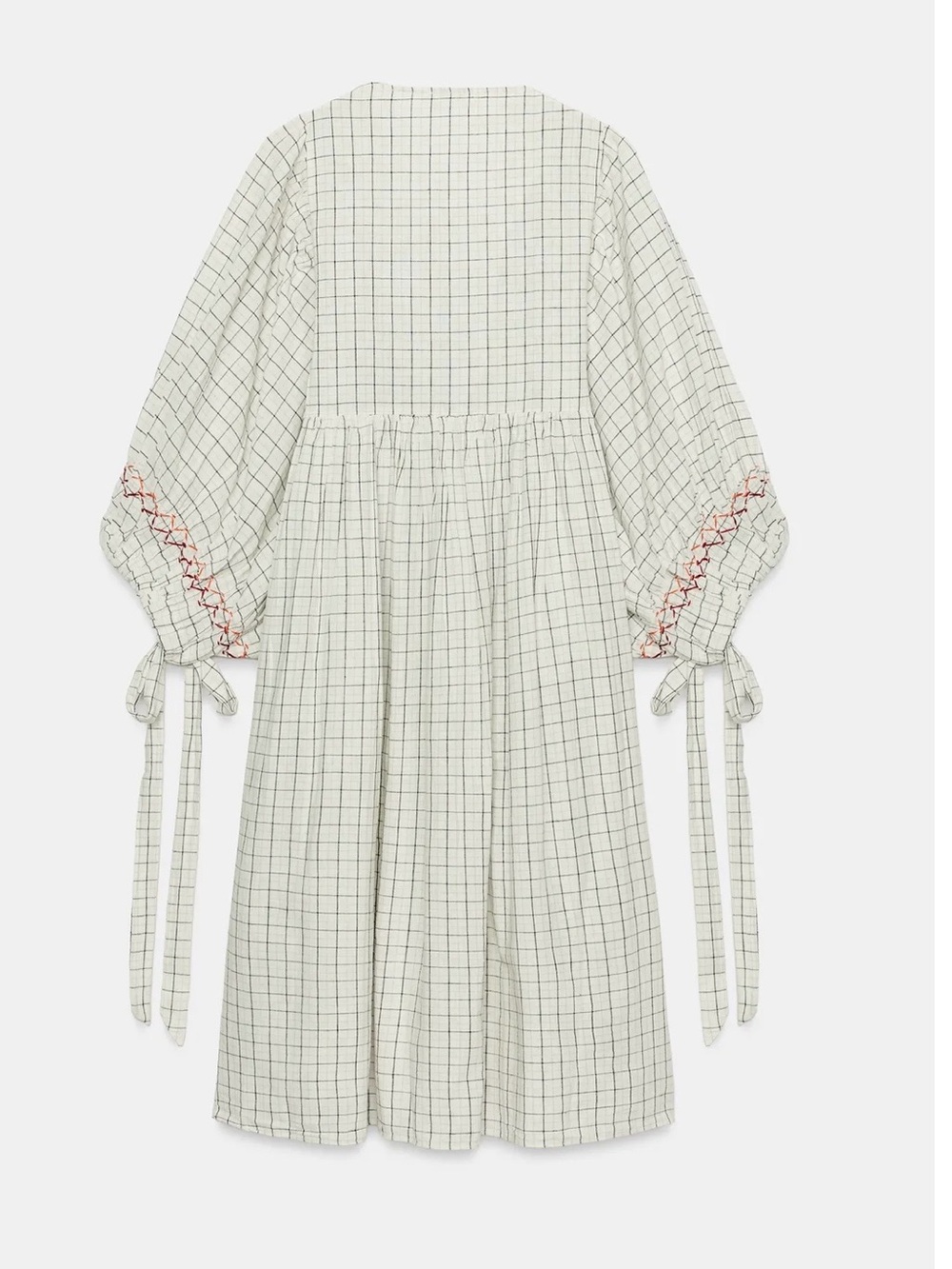 Zara Cream Checked Embroidered Long Sleeve Dress - Picture 6 of 6